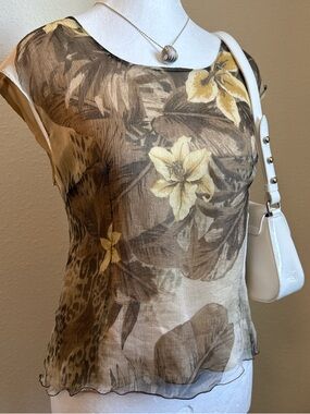 Y2K Vintage Silk Cap Sleeve Blouse Euro Summer Chic Boho Tropical